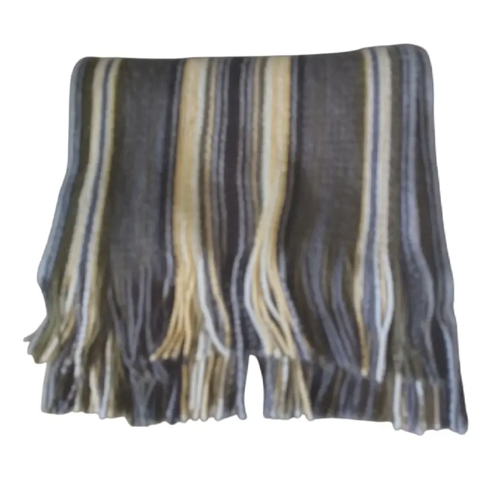 Echo Soft Acrylic Striped Fringe Scarf Gray Tan Blue Unisex Winter Wrap